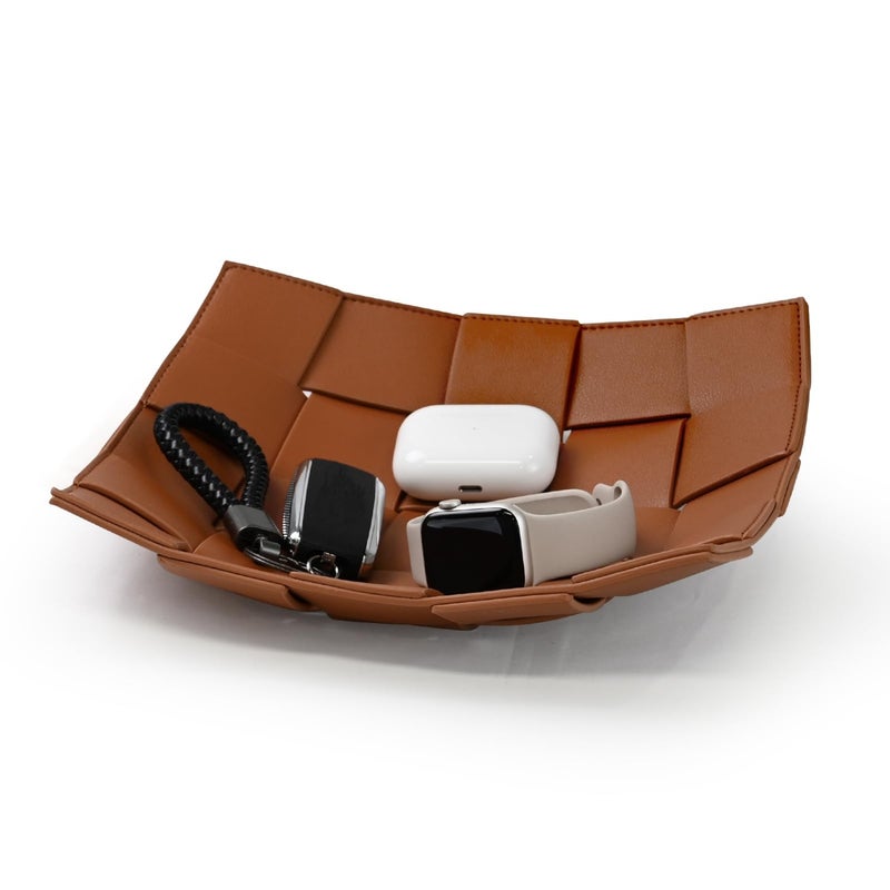 Multi-functional artificial leather storage tray, household entrance and desktop organizing tray, key, wallet and coin placing tray, unisex storage tray - Image 1
