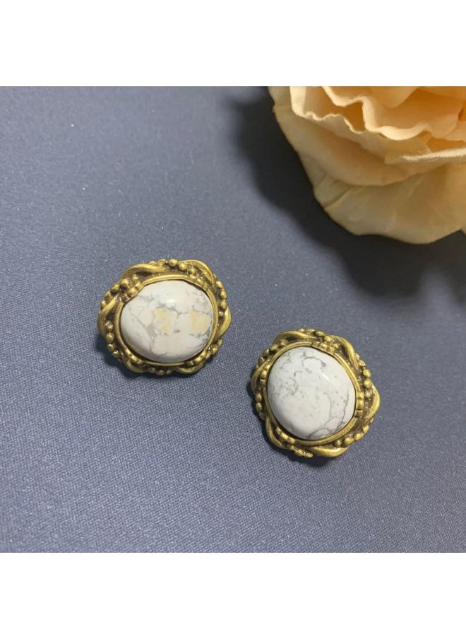 نيبمينينت Qingdao Middle Ancient [red Branch Jade Beads] Retro Geometric Elegant And Gentle Earrings 