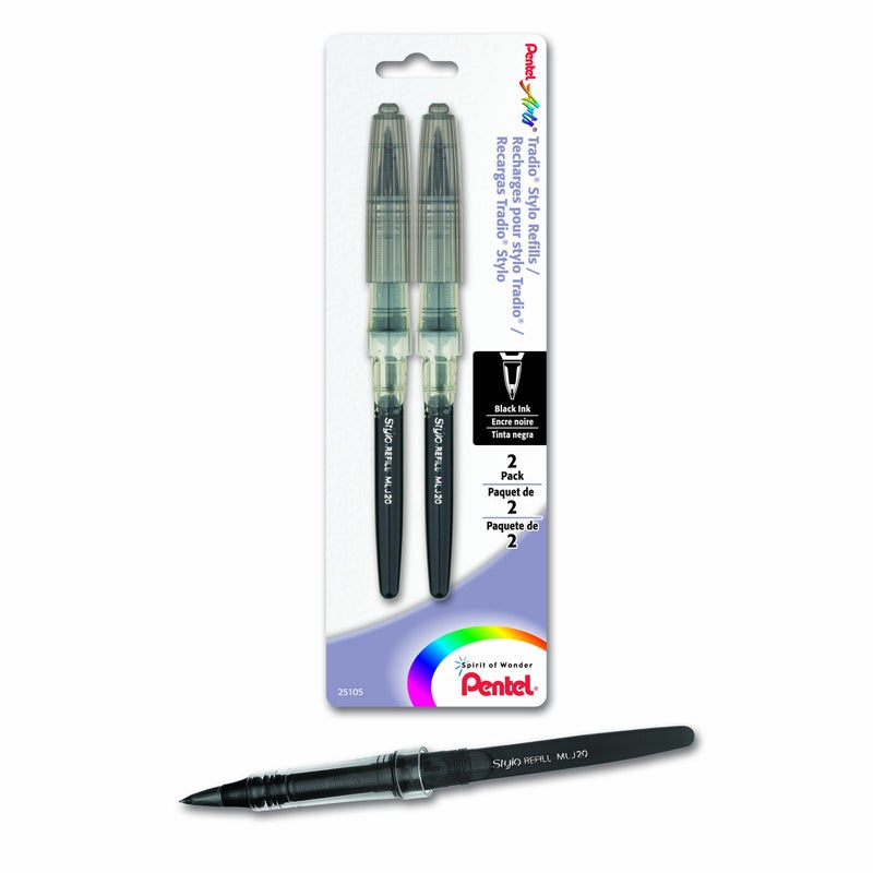 Pentel Arts Tradio Stylo Sketch Pen Refill Black Ink Pack of 2 MLJ20BP2A - Image 2