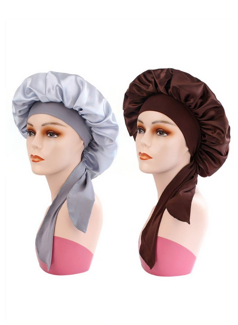 2 PCS Satin Bonnet Double Layer Sleep Hair Silk Bonnet for Sleeping Women Curly Natural Hair - Image 1