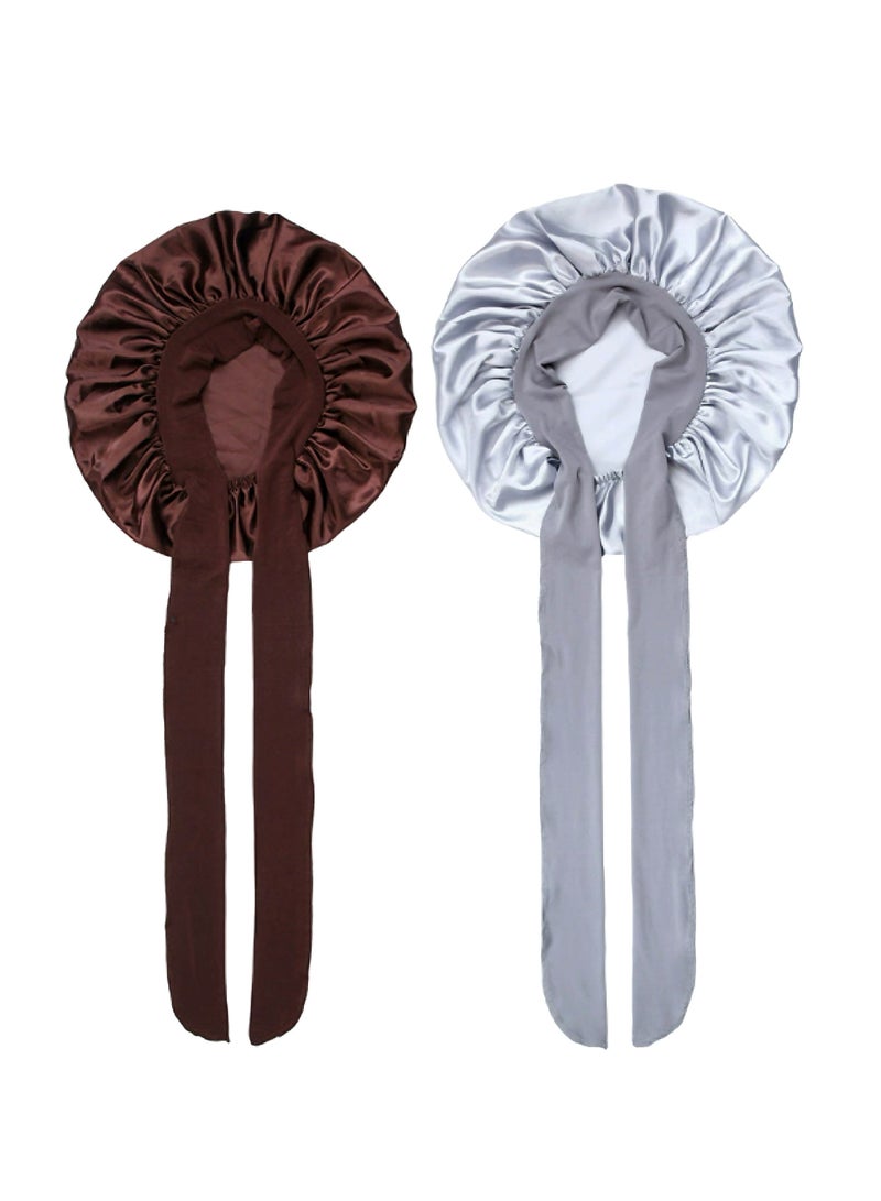2 PCS Satin Bonnet Double Layer Sleep Hair Silk Bonnet for Sleeping Women Curly Natural Hair - Image 2