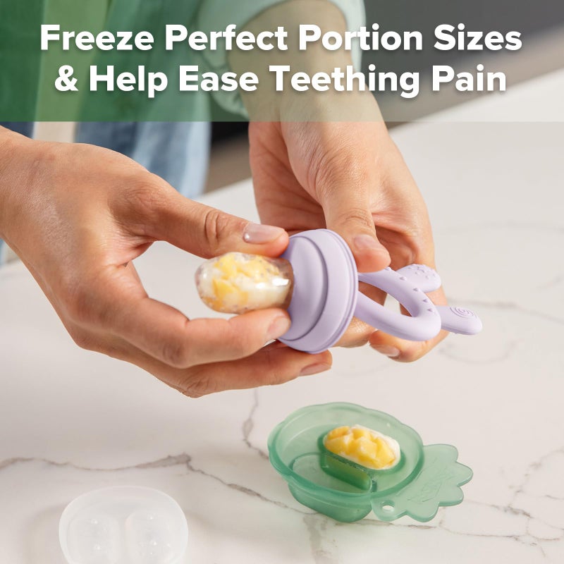 Haakaa Baby Fruit Food Feeder & Mini Freezer Nibble Tray Combo, Breastmilk Popsicle Molds for Baby Cooling Relief, BPA Free Silicone Feeder for Safe Infant Self Feeding, 4 Month+ (Lavender) - Image 3