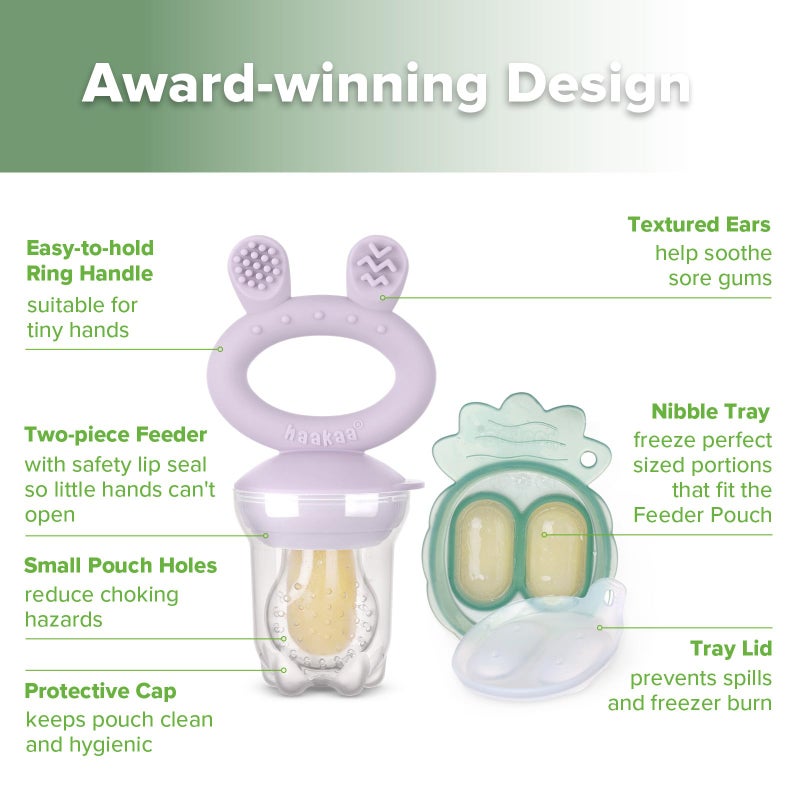 Haakaa Baby Fruit Food Feeder & Mini Freezer Nibble Tray Combo, Breastmilk Popsicle Molds for Baby Cooling Relief, BPA Free Silicone Feeder for Safe Infant Self Feeding, 4 Month+ (Lavender) - Image 4