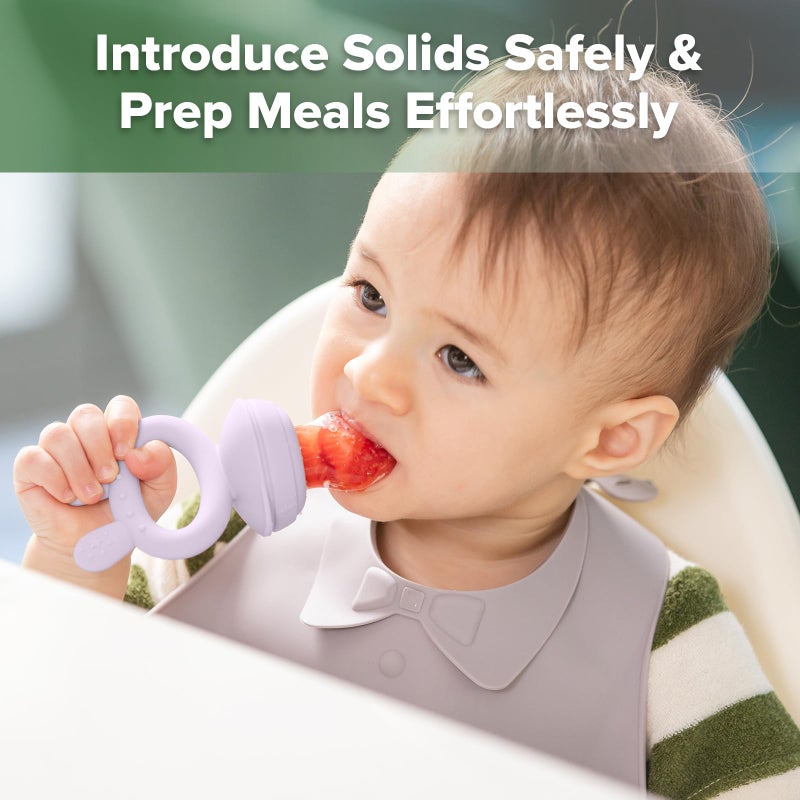 Haakaa Baby Fruit Food Feeder & Mini Freezer Nibble Tray Combo, Breastmilk Popsicle Molds for Baby Cooling Relief, BPA Free Silicone Feeder for Safe Infant Self Feeding, 4 Month+ (Lavender) - Image 2