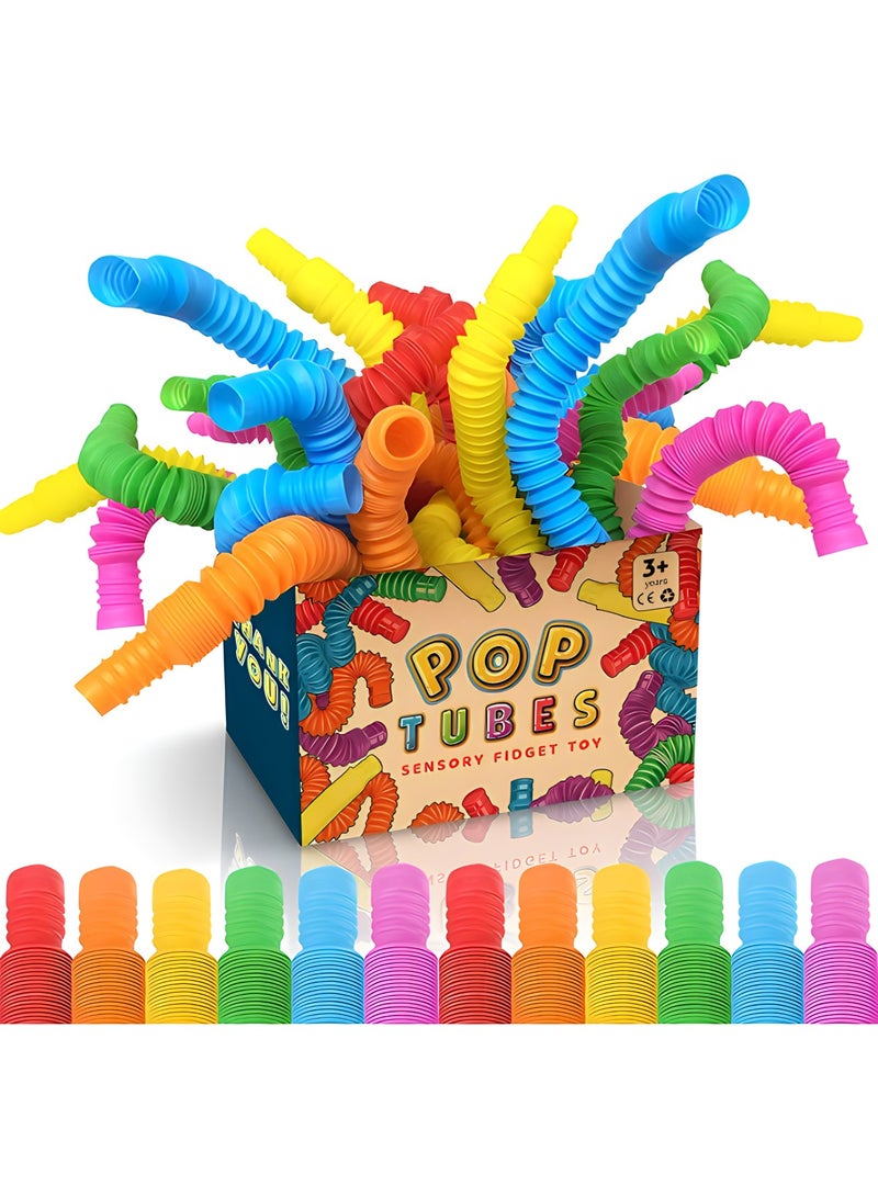 MAGIC VAULT Mini Pop Tubes Fidget Toy 24 Pack, Sensory Stretch Tubes Kit Stress Relief Toys for Kids, Fun Pop Tubes Bulk, Fine Motor Skills for Toddlers, Gift for Kids, Classroom Exchange Prizes - Image 1