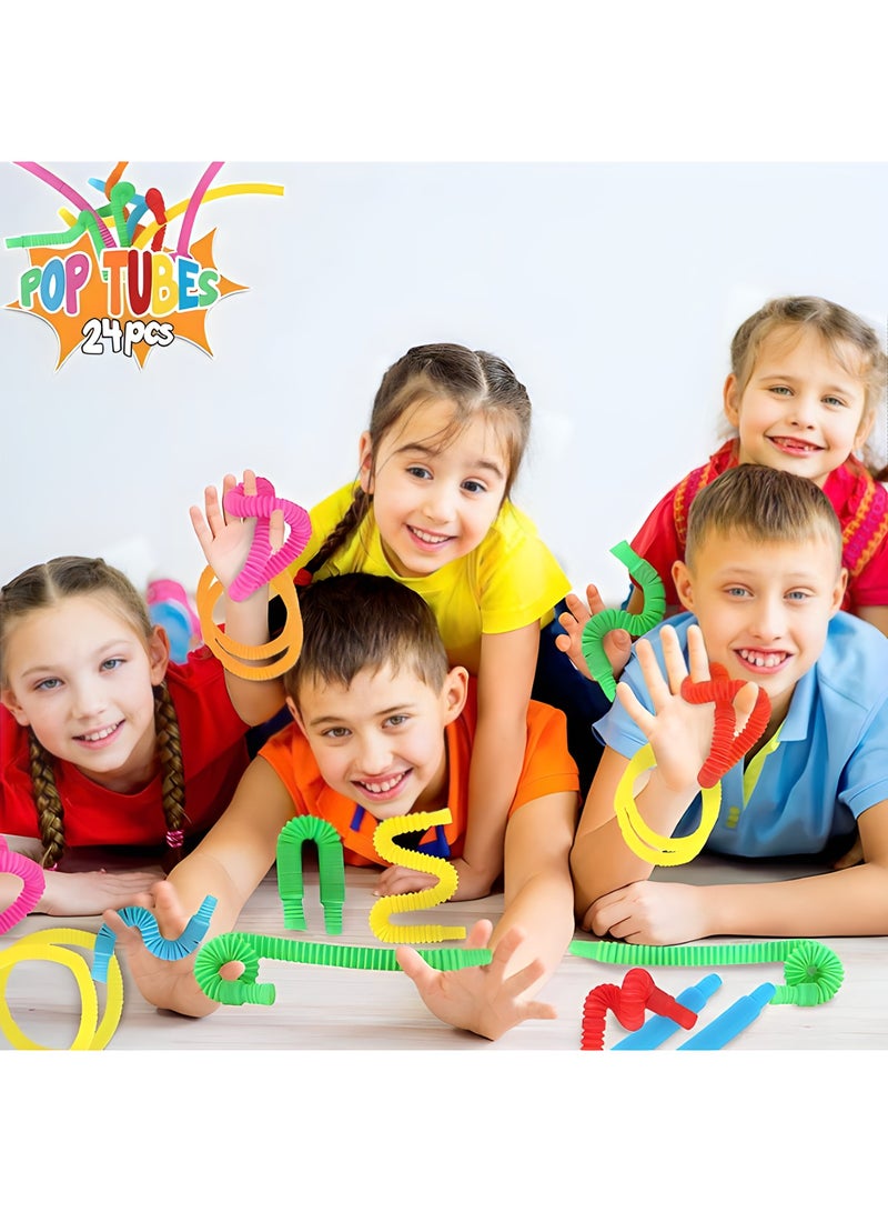 MAGIC VAULT Mini Pop Tubes Fidget Toy 24 Pack, Sensory Stretch Tubes Kit Stress Relief Toys for Kids, Fun Pop Tubes Bulk, Fine Motor Skills for Toddlers, Gift for Kids, Classroom Exchange Prizes - Image 5