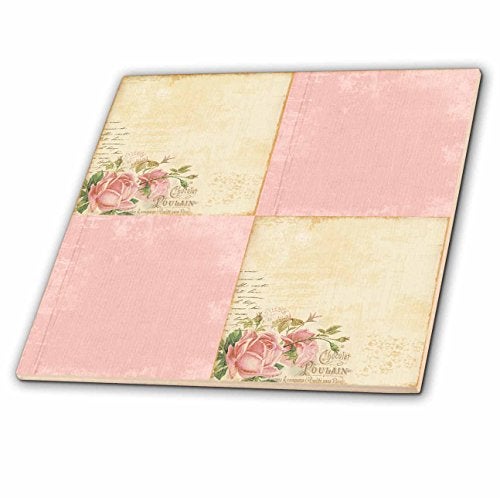 3dRose Pink Roses Vintage Collage Art - Ceramic Tile, 4-inch (ct_99160_1) - Image 2
