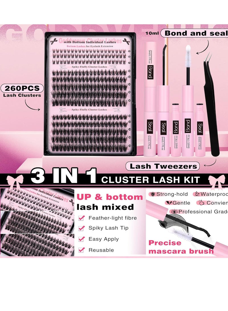 Goddvenus Goddvenus Lash Extension Kit Wispy Lash Clusters Kit Natural C Curl Fluffy Cluster Eyelash Extensions Individual Lashes Kit with Bottom Lash Clusters Waterproof Bond and Seal Tweezers DIY at Home - Image 3