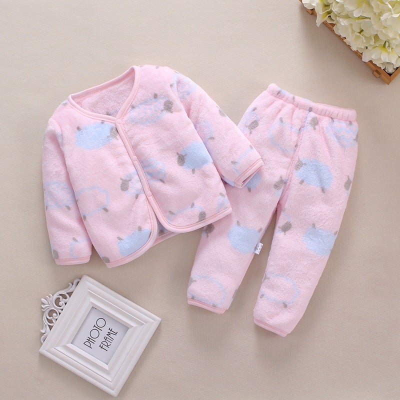 Baby Winter Outfit Set - Warm Flannel Two-Piece for Boys and Girls