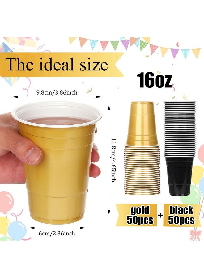 كيسا بلان أكواب تخرج بلاستيكية من كيسابلان، ١٠٠ قطعة، سعة ١٦ أونصة، باللونين الأسود والذهبي، للاستخدام مرة واحدة، لحفلات الزفاف وأعياد الميلاد والاحتفالات الاحتفالية. - Image 3