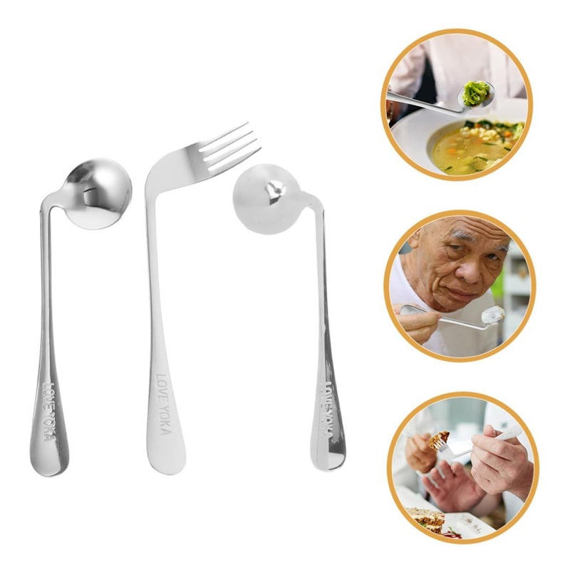 Curved Angled Elderly Feeding Utensils Set Self Feeding Spoons Forks - Image 3