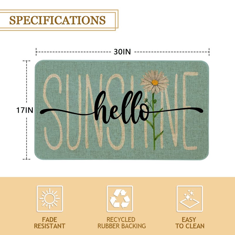Roszwtit Spring Summer Door Mat 30 X 17 Inch Hello Sunshine Daisy Doormat Indoor Outdoor Entrance Floor Rug Non Slip Spring Summer Decor Rubber Mats - Image 2