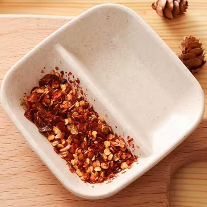PLENARO 2 Grid Mini Kitchen Storage TrayDouble Compartment Plate Dip Dish Wheat Straw SauceSeasoning Sauce Vinegar Pickles Snacks Separator Divider Bowl Dish 9CM Random Colour Pack of 12 - Image 4