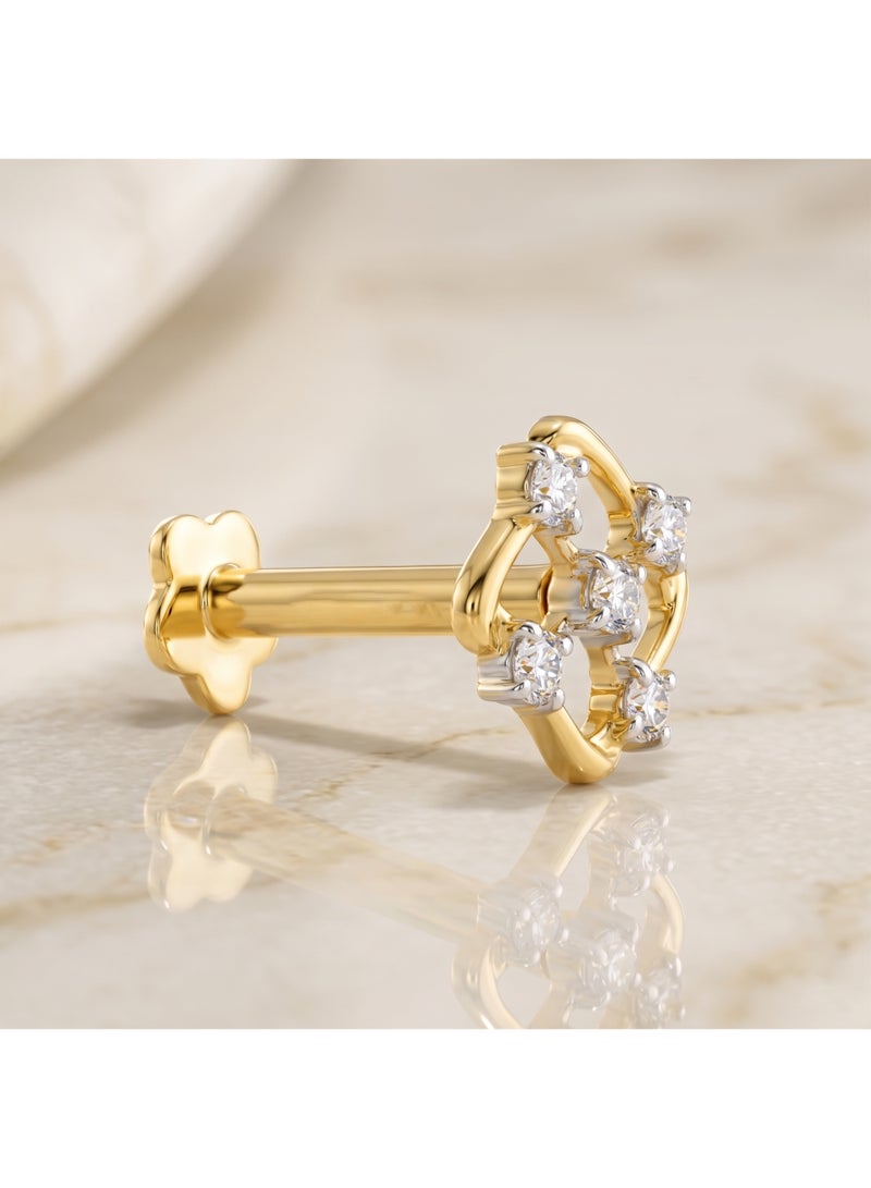 Bafleh Jewellery Square Geometric Diamond Nose Pin in 18K Yellow Gold with 5 Stone Cluster Layout - Image 1
