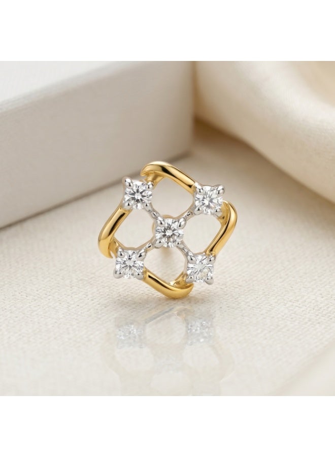 Bafleh Jewellery Square Geometric Diamond Nose Pin in 18K Yellow Gold with 5 Stone Cluster Layout - Image 4