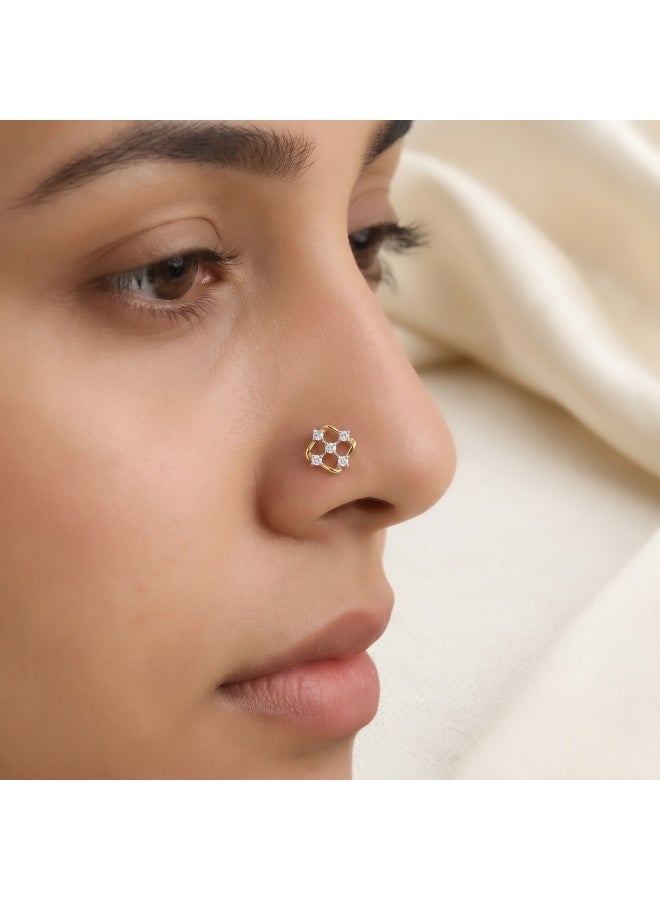 Bafleh Jewellery Square Geometric Diamond Nose Pin in 18K Yellow Gold with 5 Stone Cluster Layout - Image 2