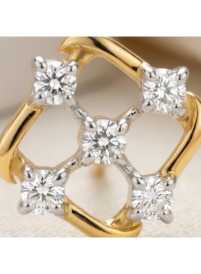 Bafleh Jewellery Square Geometric Diamond Nose Pin in 18K Yellow Gold with 5 Stone Cluster Layout - Image 3