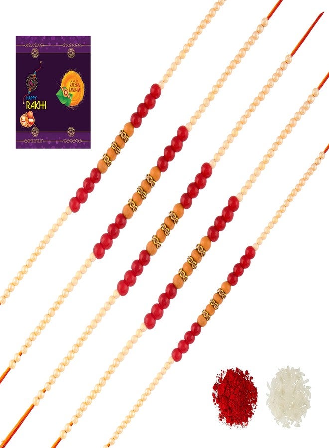 AR Eyewar Multicolor Pearl Rakhi Set For Brother And Sister (R21AR1091)