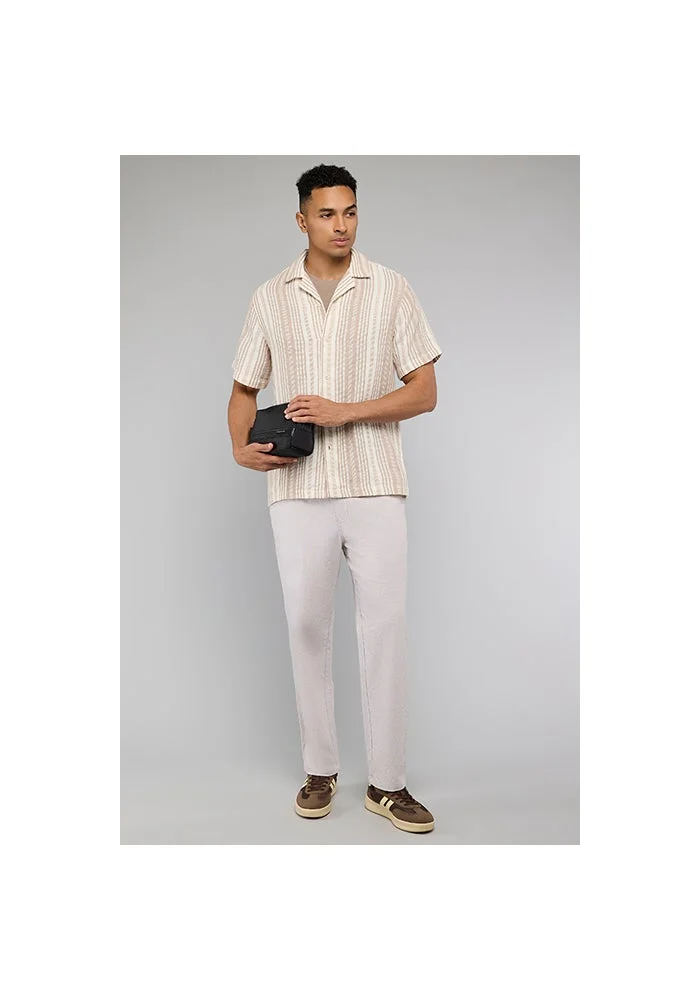 R&b Striped Shirt with Revere Collar and Short Sleeves
