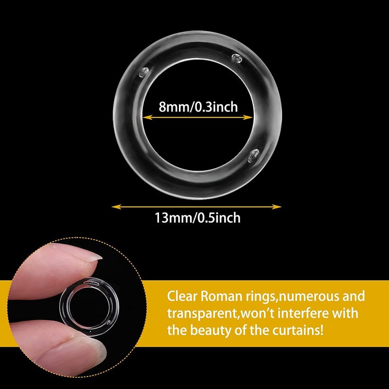 UNIQUELLA UNIQUELLA 100 Pieces Clear Roman Curtain Roman Ring Roman Blind Transparent Plastic Rings 8 mm White Braided Lift Ring for DIY Roman Curtains - Image 4