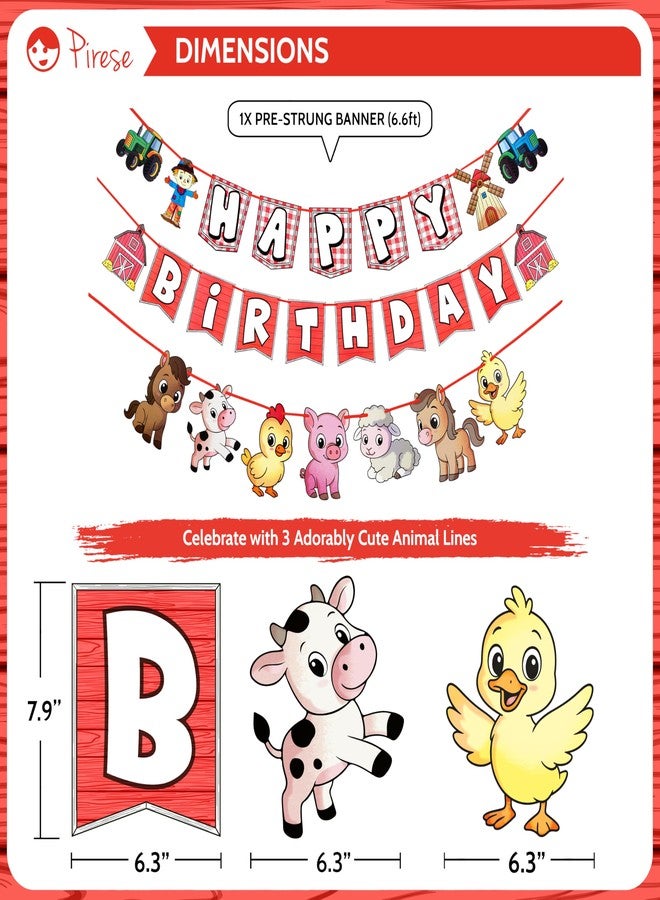 Pirese Farm Birthday Decorations, Farm Animal Birthday Banner Kit with Balloons, Pre-Strung Happy Birthday Banner, Barnyard Birthday Decorations with 6 Farm Animal Foil Balloons & 12in Latex Balloons - Image 3
