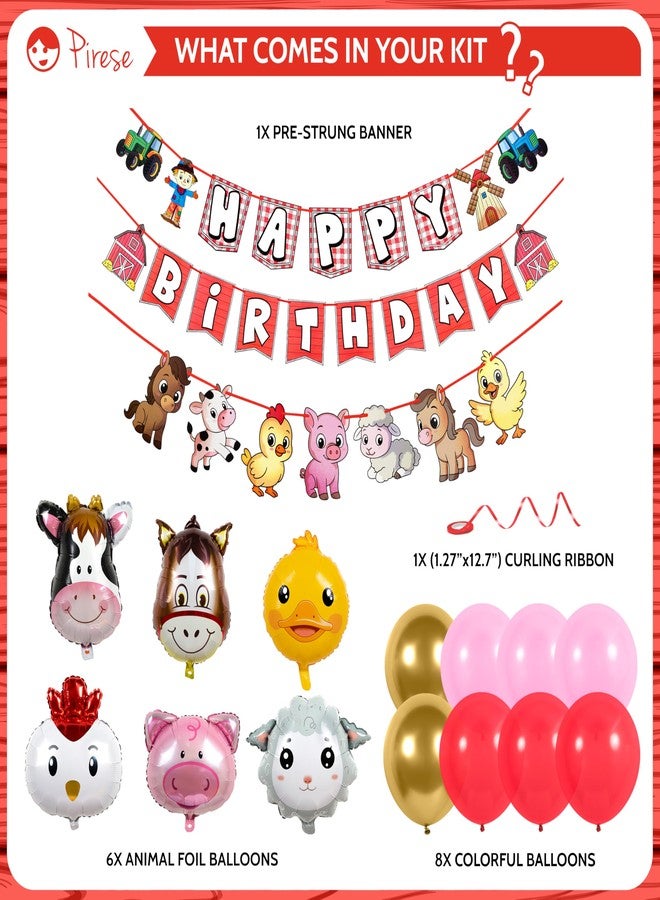 Pirese Farm Birthday Decorations, Farm Animal Birthday Banner Kit with Balloons, Pre-Strung Happy Birthday Banner, Barnyard Birthday Decorations with 6 Farm Animal Foil Balloons & 12in Latex Balloons - Image 2