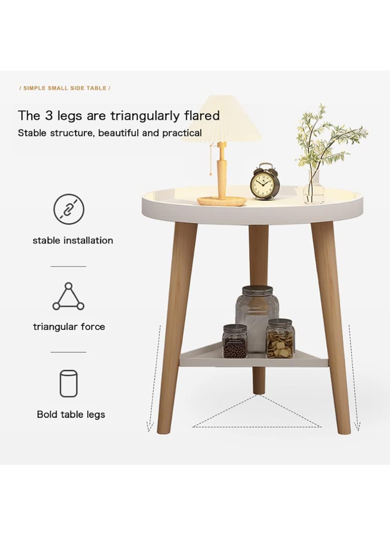 Rock Pow - 2 Tier Coffee Table Round End Table Sturdy Bedroom Guest Room Bedside Corner Table With Storage Function For Home Office Decoration 40 * 40 * 44cm - Image 1