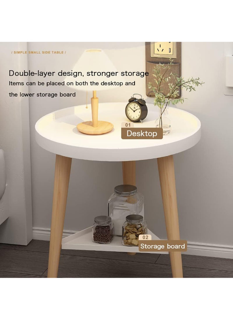 Rock Pow 2 Tier Coffee Table Round End Table Sturdy Bedroom Guest Room Bedside Corner Table With Storage Function For Home Office Decoration 40 * 40 * 44cm  - Image 5