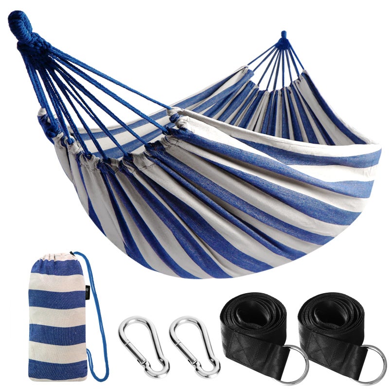 ANYOO Cotton Hammock Portable Camping Hammocks for Hanging Sturdy Garden Comfortable Fabric Hammock with Tree Straps Up to 660lbs with Travel Bag for Camping OutdoorIndoor Patio Backyard