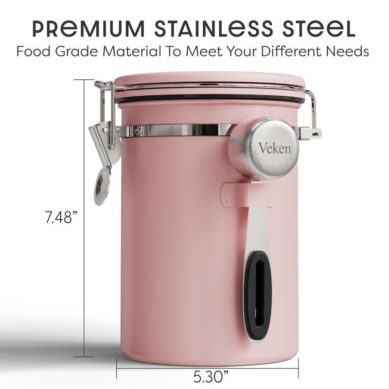 Veken Coffee Canister with Window, Easter Gifts Airtight Stainless Steel Container with Lids, Home Kitchen Food Storage Jars for Grounds, Beans, Tea, Flour, Cereal, Sugar, Basket, Scoop, 22OZ, Pink - Image 3