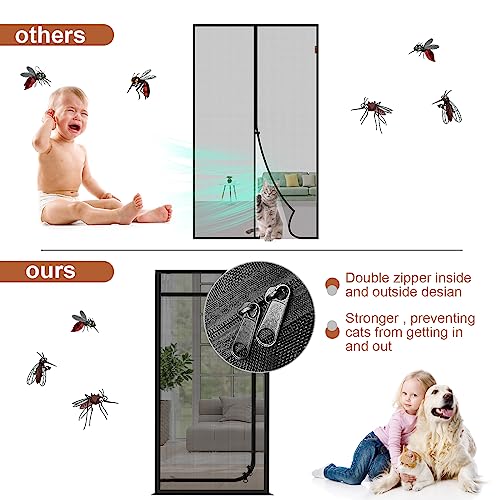 Dixutzi Upgraded Reinforced Pet Screen Door Thickened Cat Resistant Mesh Screen Door for Living Room, Bedroom, Patio, Dog Cat Scratch Proof Screen with Zipper Closure (Fits Door Size up to 32''x 80'', Black) - Image 3