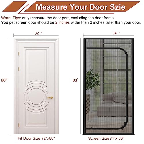 Dixutzi Upgraded Reinforced Pet Screen Door Thickened Cat Resistant Mesh Screen Door for Living Room, Bedroom, Patio, Dog Cat Scratch Proof Screen with Zipper Closure (Fits Door Size up to 32''x 80'', Black) - Image 4