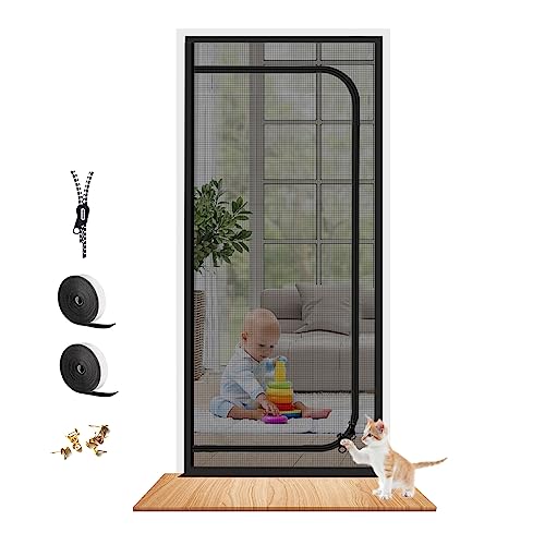 Dixutzi Upgraded Reinforced Pet Screen Door Thickened Cat Resistant Mesh Screen Door for Living Room, Bedroom, Patio, Dog Cat Scratch Proof Screen with Zipper Closure (Fits Door Size up to 32''x 80'', Black) - Image 1