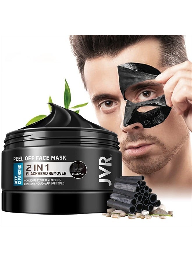 JVR Peel Off Face Mask, Blackhead Remover Mask for Men, Charcoal Peel Off Black Mask, Facial Mask Purifying and Deep Cleansing for All Skin Types 4.23 OZ - Image 1