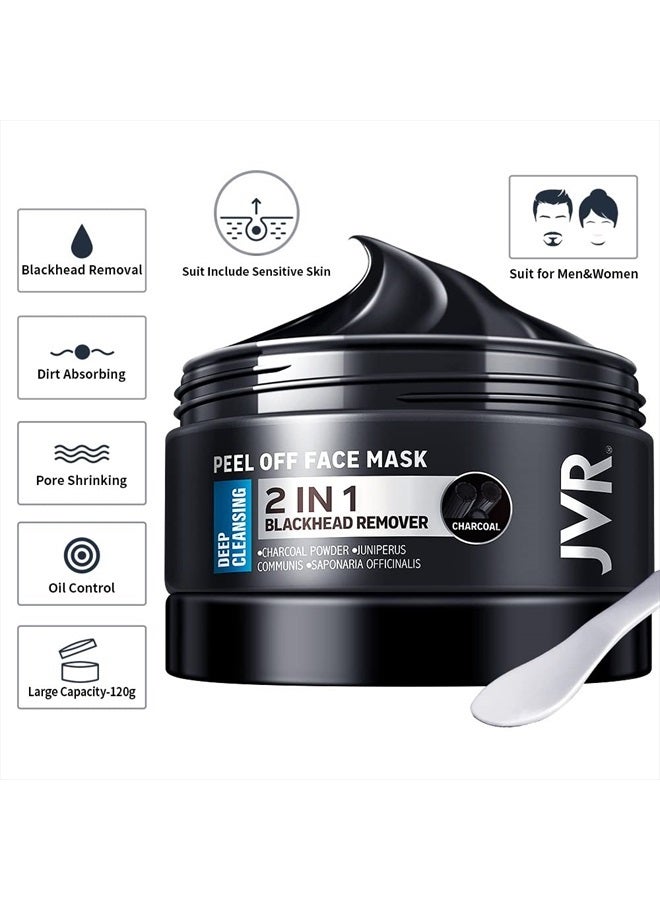 JVR Peel Off Face Mask, Blackhead Remover Mask for Men, Charcoal Peel Off Black Mask, Facial Mask Purifying and Deep Cleansing for All Skin Types 4.23 OZ - Image 2