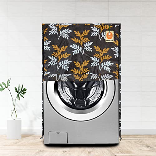 KANUSHI Industries® Washable & Dustproof Small Leaves Design Front Load Automatic Washing Machine Cover (Maroon) (Suitable for 6 Kg, 6.5 kg, 7 kg, 7.5 kg)(WASMAC-SMALL-LEAVES-BROWN-FRONT-01) - Image 1