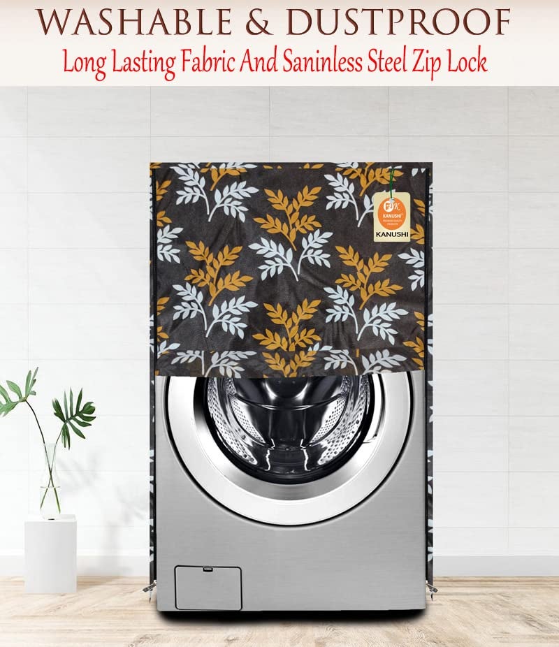 KANUSHI Industries® Washable & Dustproof Small Leaves Design Front Load Automatic Washing Machine Cover (Maroon) (Suitable for 6 Kg, 6.5 kg, 7 kg, 7.5 kg)(WASMAC-SMALL-LEAVES-BROWN-FRONT-01) - Image 2