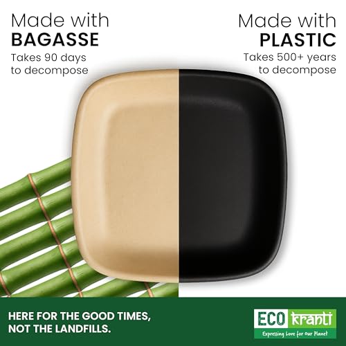 Eco Kranti – 6 Inch Bagasse Disposable Square Plates | Pack of 50 | Eco-Friendly, Biodegradable & Compostable | 100% Natural Plant-Based | Long Lasting Plates for Birthday, Wedding, Party & All Events - Image 3