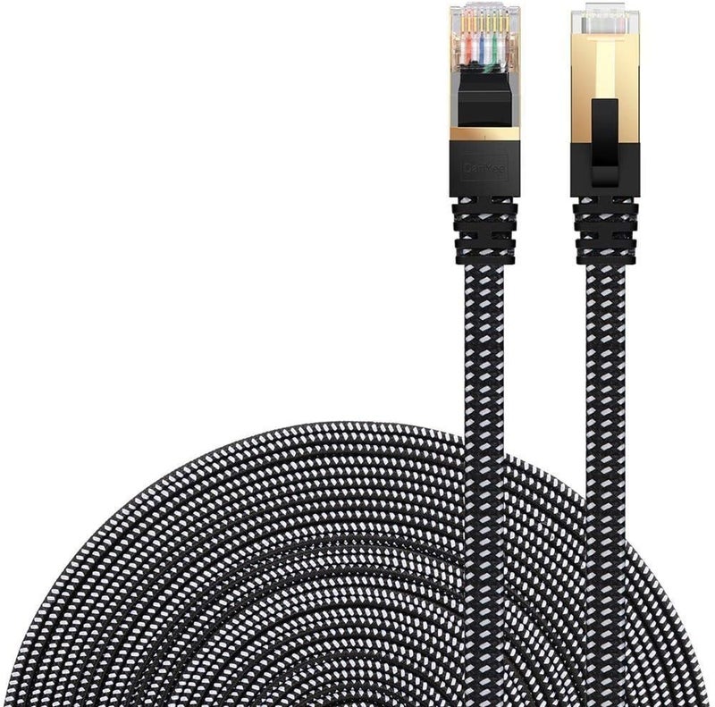 كابل إيثرنت Cat 7 من ، نايلون بطول 16 قدم، عالي السرعة، احترافي، مع قابس مطلي بالذهب، أسلاك STP، كابل RJ45 Cat 7 بأطوال 3 أقدام و10 أقدام و16 قدمًا و26 قدمًا و33 قدمًا و50 قدمًا و66 قدمًا و100 قدم (أسود 16 قدم) - Image 1
