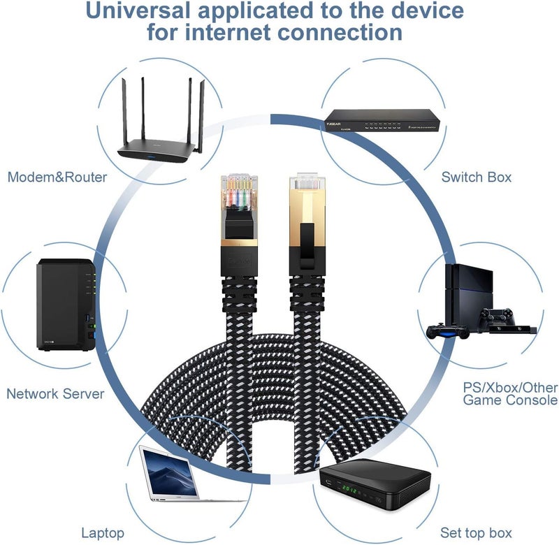 كابل إيثرنت Cat 7 من ، نايلون بطول 16 قدم، عالي السرعة، احترافي، مع قابس مطلي بالذهب، أسلاك STP، كابل RJ45 Cat 7 بأطوال 3 أقدام و10 أقدام و16 قدمًا و26 قدمًا و33 قدمًا و50 قدمًا و66 قدمًا و100 قدم (أسود 16 قدم) - Image 3