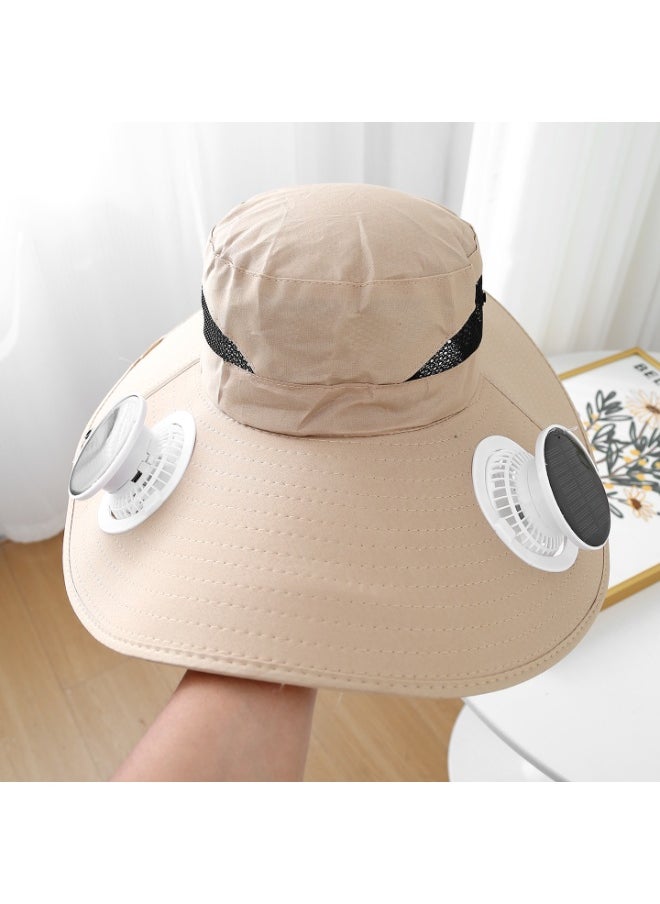Generic Detachable solar charging fan embedded wide-brimmed hat summer outdoor sun hat men's mountaineering fishing hat  - Image 1