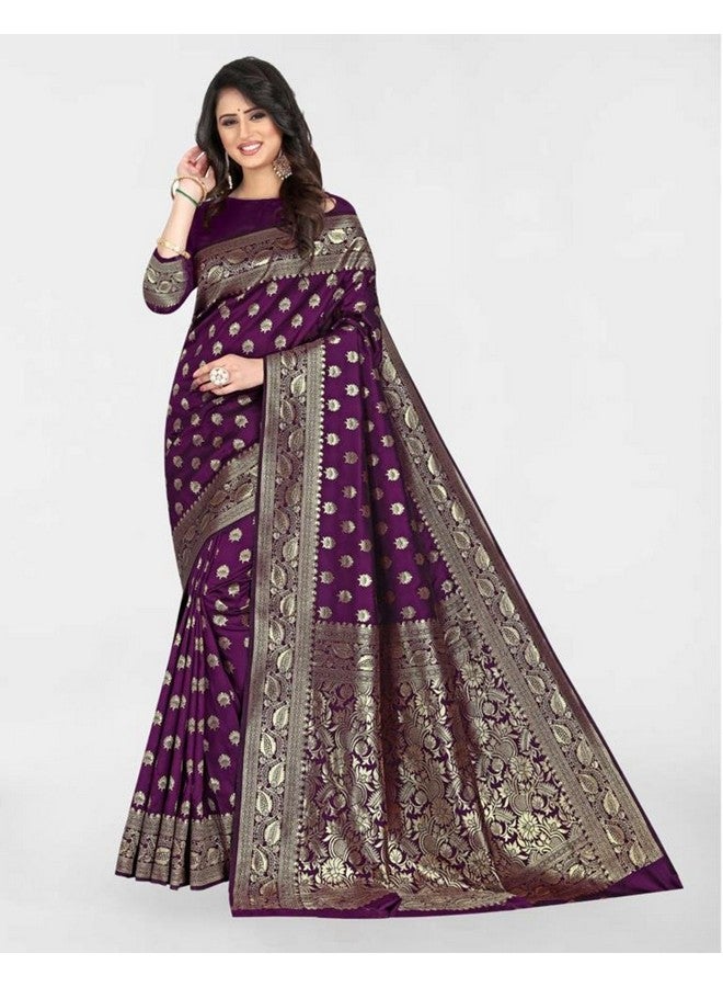 SIRIL ساري حرير ناعم للنساء من سيرييل | ساري حرير بناراسي | ساري مزخرف بزري مع قطعة بلوزة غير مخيطة (4050S529_أرجواني داكن) - Image 4