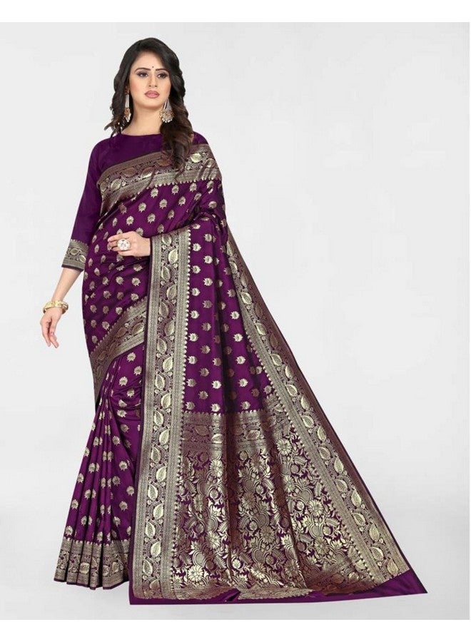 SIRIL ساري حرير ناعم للنساء من سيرييل | ساري حرير بناراسي | ساري مزخرف بزري مع قطعة بلوزة غير مخيطة (4050S529_أرجواني داكن) - Image 2