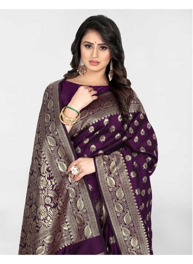 SIRIL ساري حرير ناعم للنساء من سيرييل | ساري حرير بناراسي | ساري مزخرف بزري مع قطعة بلوزة غير مخيطة (4050S529_أرجواني داكن) - Image 5