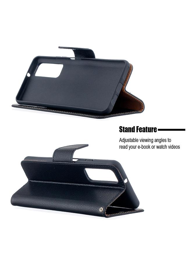 اس-توب جراب لهاتف Huawei P smart 2021 / Y7a، جراب جلد PU أفقي قابل للطي بلون نقي وملمس الليتشي مع حامل وفتحات للبطاقات ومحفظة وحبل تعليق - Image 4