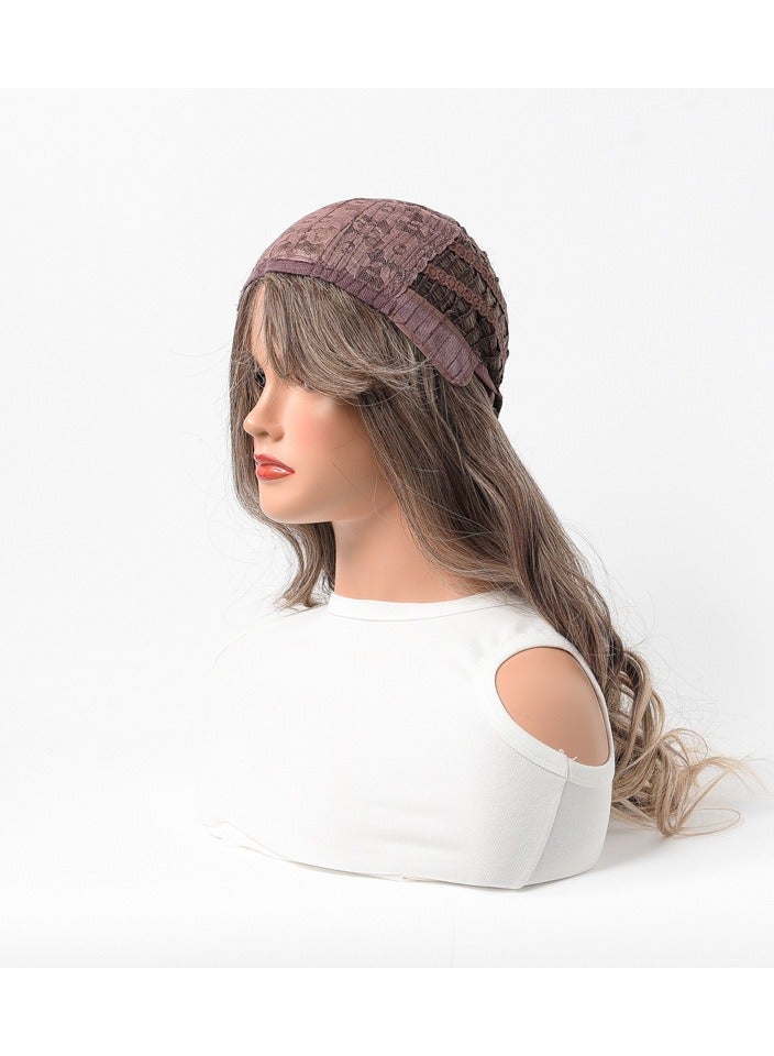 Estelle Wig Female Long Curly Hair Big Wave Medium Long Full Headgear Highlight Brown - Image 2