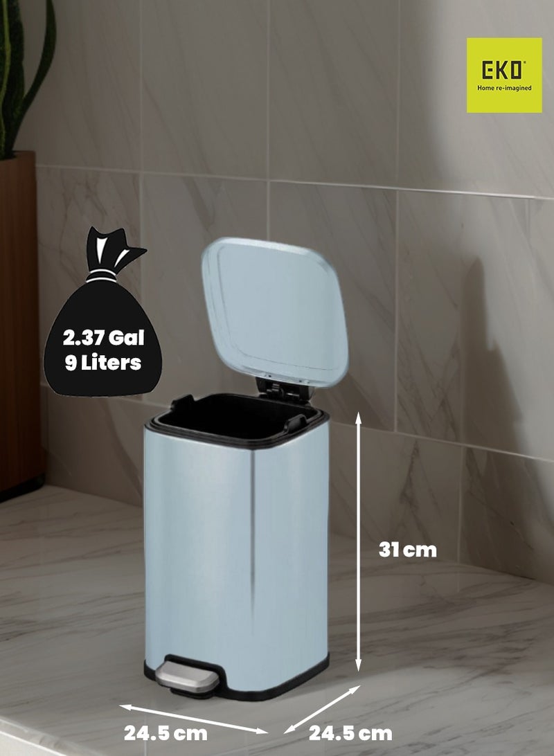 EKO STELLA SERIES | Brushed Stainless Steel Finish | Soft-Closing | Fingerprint-Resistant | Premium Pedal Trash Bin | Multiple Sizes ( 6 - 12 L) To Suit Different Places | 9 Liters | Titanium Blue  - Image 4