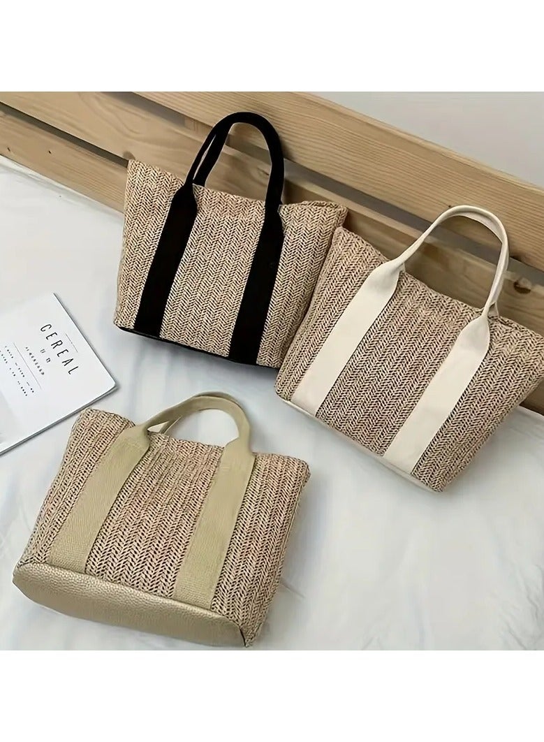 ORiTi Boho Style Straw Tote Bag for Women-Perfect for Summer Beach, Travel, and Makeup - Small Braided Shoulder Bag - Image 4