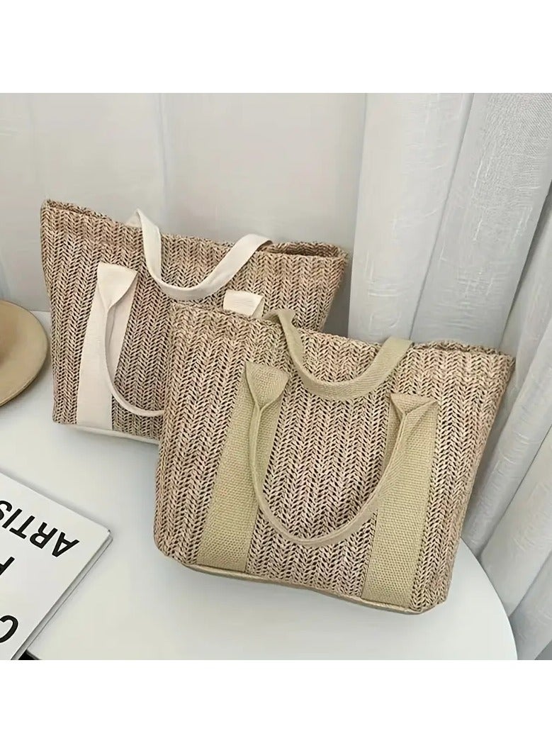 ORiTi Boho Style Straw Tote Bag for Women-Perfect for Summer Beach, Travel, and Makeup - Small Braided Shoulder Bag - Image 5