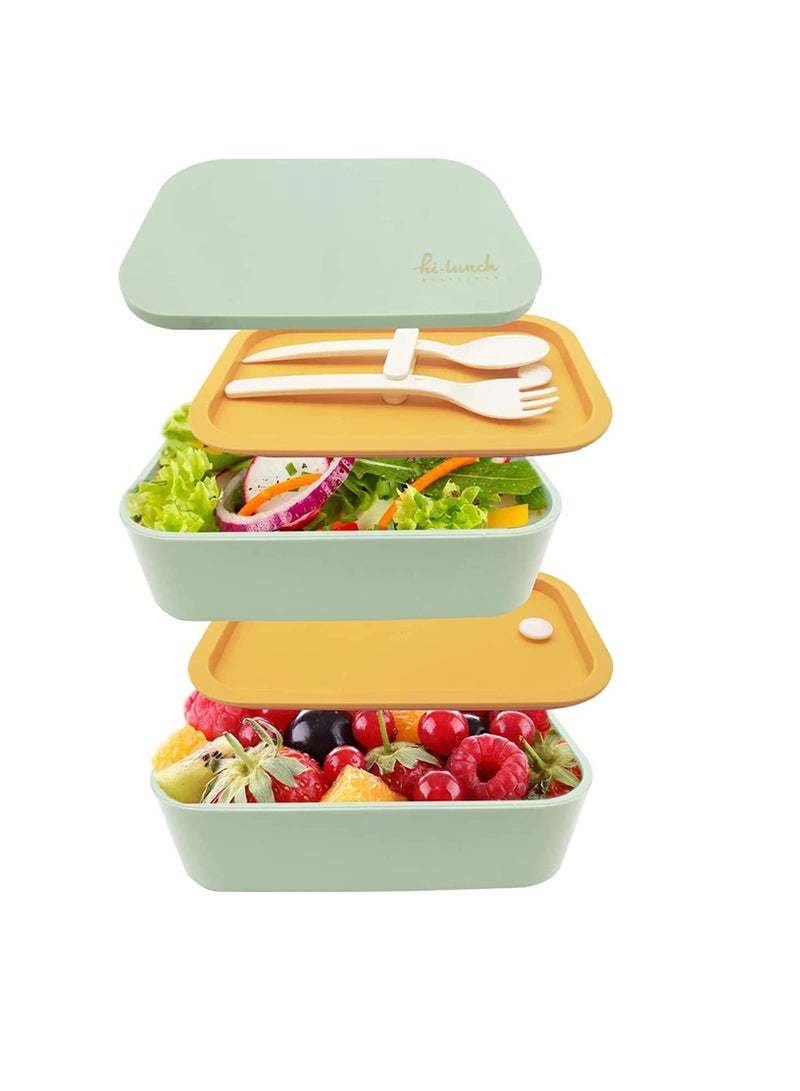 Bento Lunch Box,Stackable container for kids Work School Packing and Meal prep, BPA Free, Leakproof lunchbox, Big Volume-1600ML (Yellow-Green) - Image 1